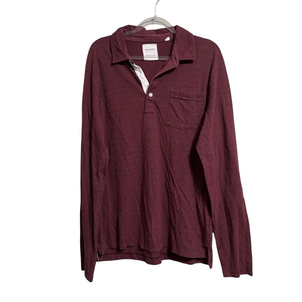 BILLY REID Sz LG Textured Stipe long sleeve Henley Polo in burgundy